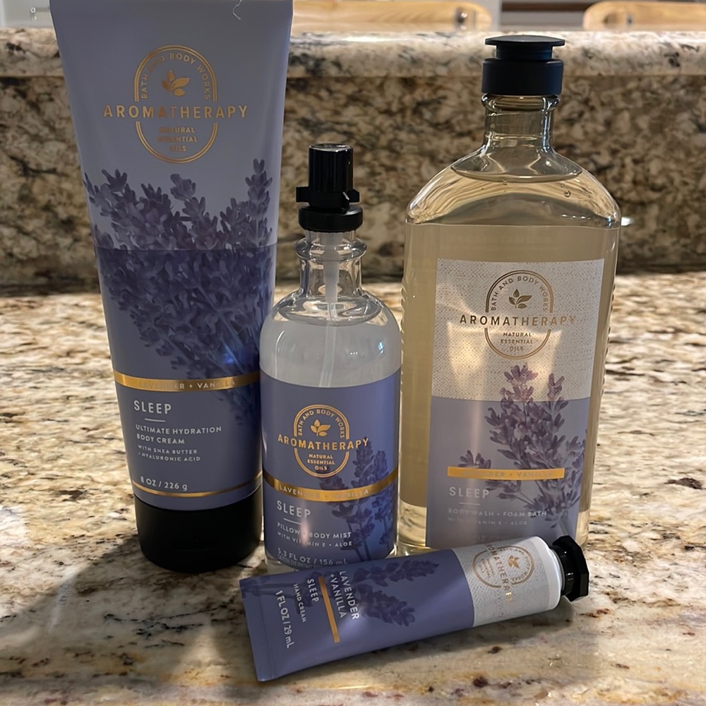 Brand new/unopened Bath and Body Works lavender and vanilla sleep products.